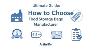 Guida definitiva in formato infografico per scegliere il miglior produttore di sacchetti per conservazione alimentare con criteri chiave di selezione e branding Artfullife